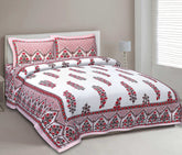 Traditional Jaipuri Print Cotton Double Bed Sheet - Red Bloom